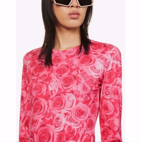 SAKS POTTS Saya Sexy Rose Print Long Sleeve Top Size 2 - Picture 1 of 8